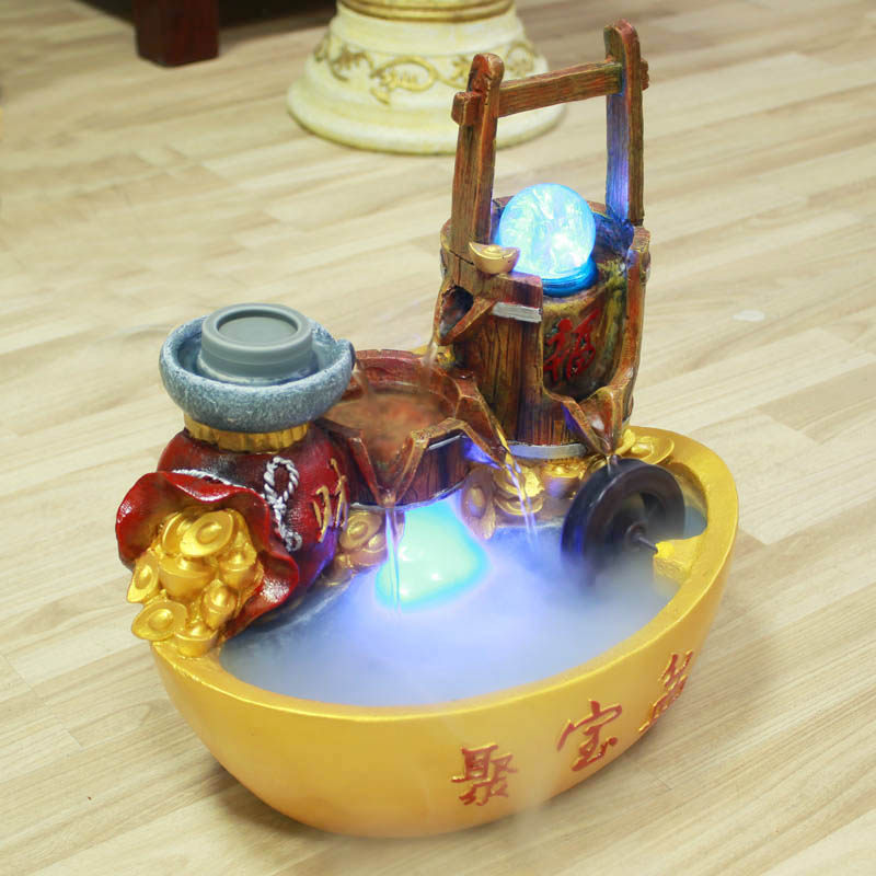 聚宝盆招财流水喷泉开业送礼生财饭店宾馆吧台摆件