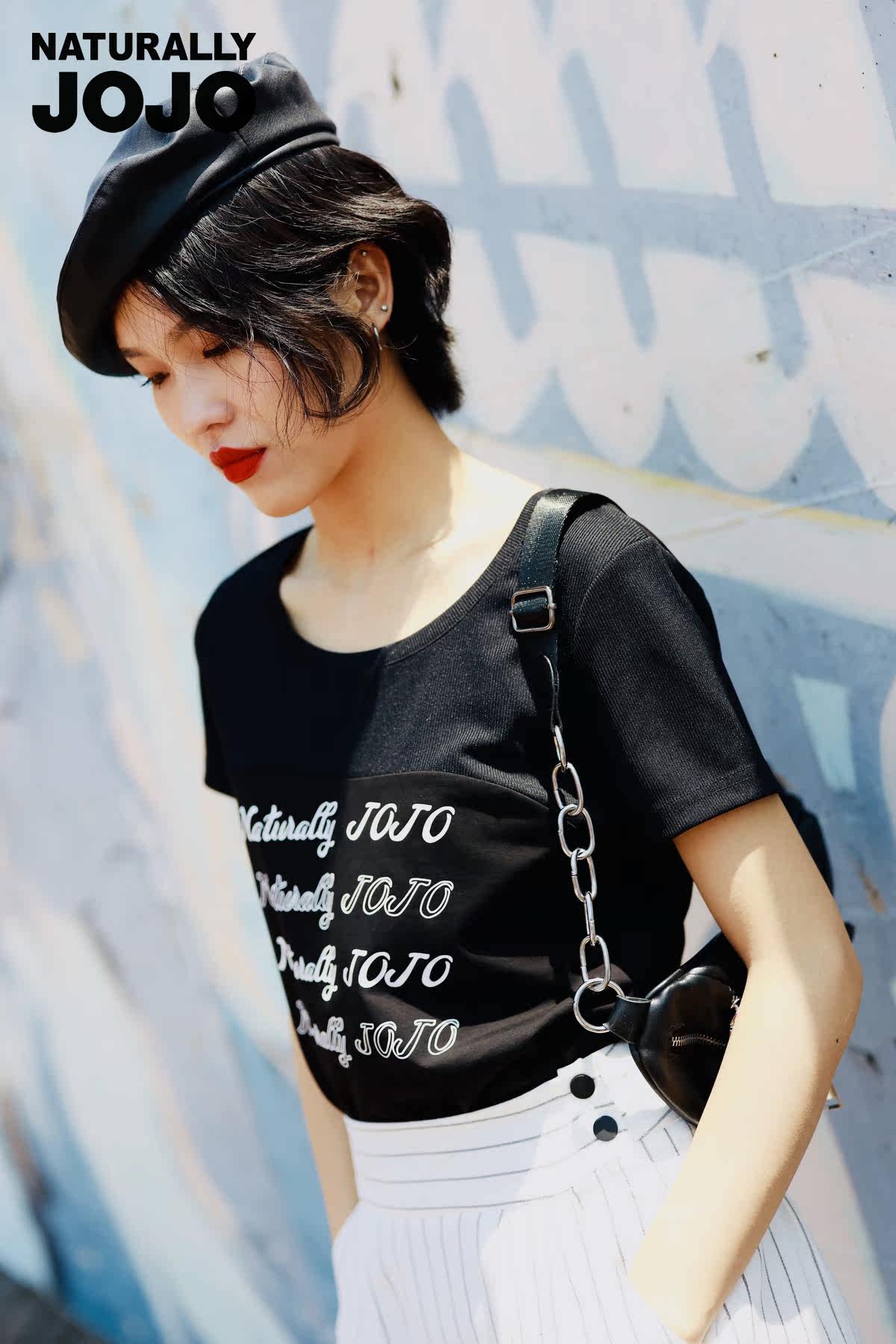 naturally jojo女装 2020春夏个性 logo字母t恤aets212d - 痕风的起点