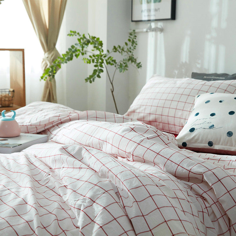 水洗格子单独被套纯棉全棉单件被罩北欧欧风被套