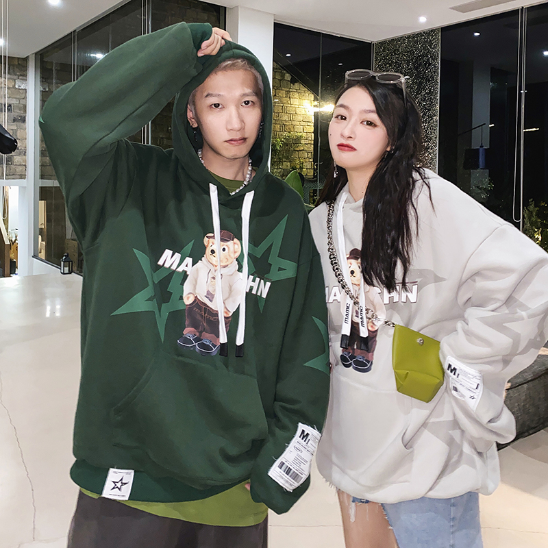 MAMC美式熊星星卫衣女宽松慵懒连帽情侣装春秋季新款外穿外套男潮