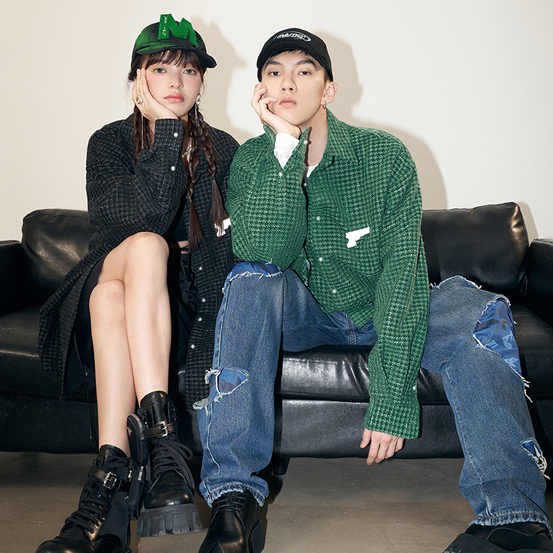 MAMC编织珍珠衬衫长袖男女春秋季高级感港风日系痞帅休闲格子外套