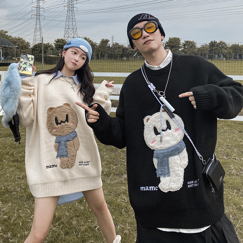 MAMC七夕情侣款小熊绒面毛衣女厚款冬季宽松针织衫roora外穿外套
