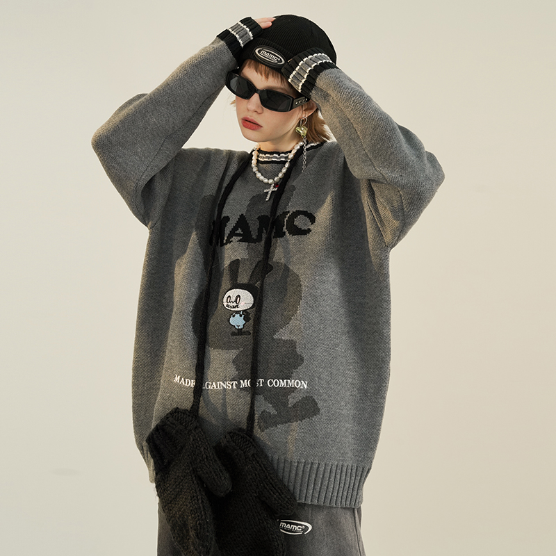 MAMC么么兔学院毛衣圆领套头针织衫国潮学生宽松外穿春秋季情侣款