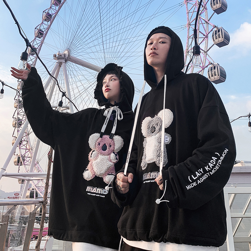 MAMC羊羔绒考拉刺绣卫衣男女春秋款宽松国潮牌情侣装春装外穿外套