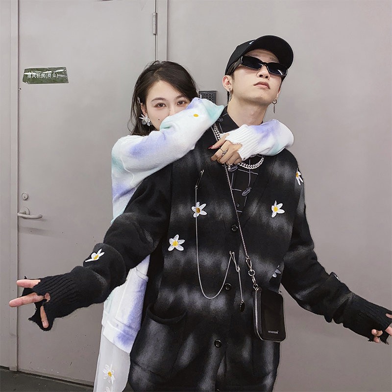 MAMC雏菊渐变开衫毛衣男女情侣装2020新款潮流春秋宽松针织衫外套