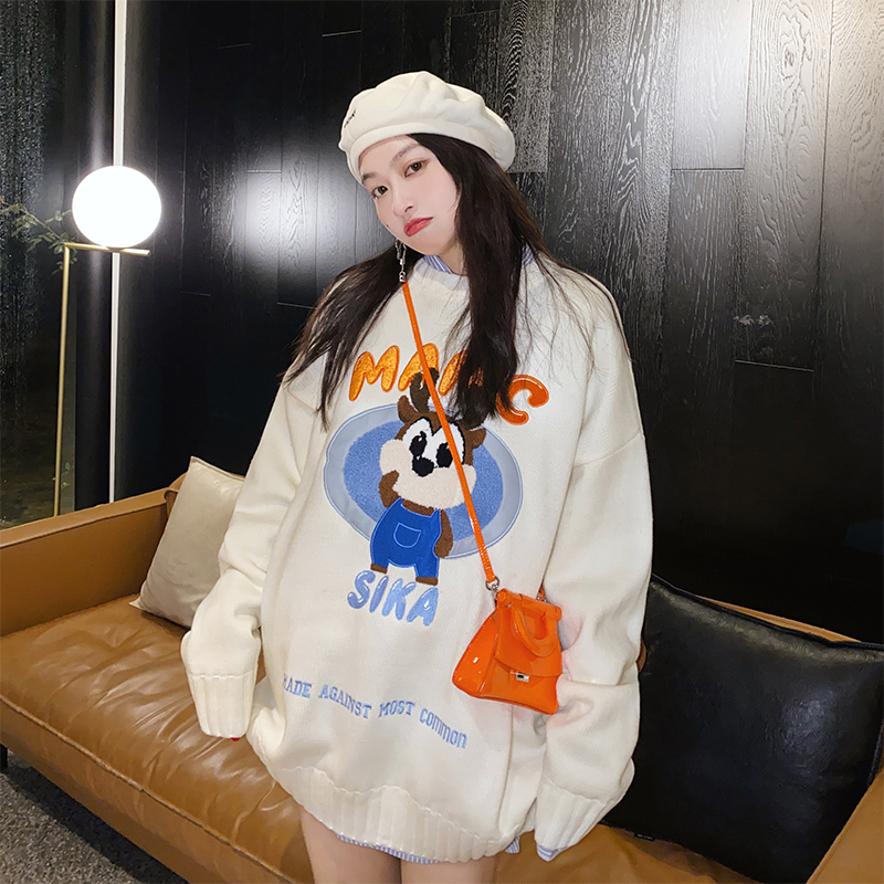 MAMC背带裤小鹿毛衣女打底衫秋春季新款宽松外穿套头圆领针织衫男