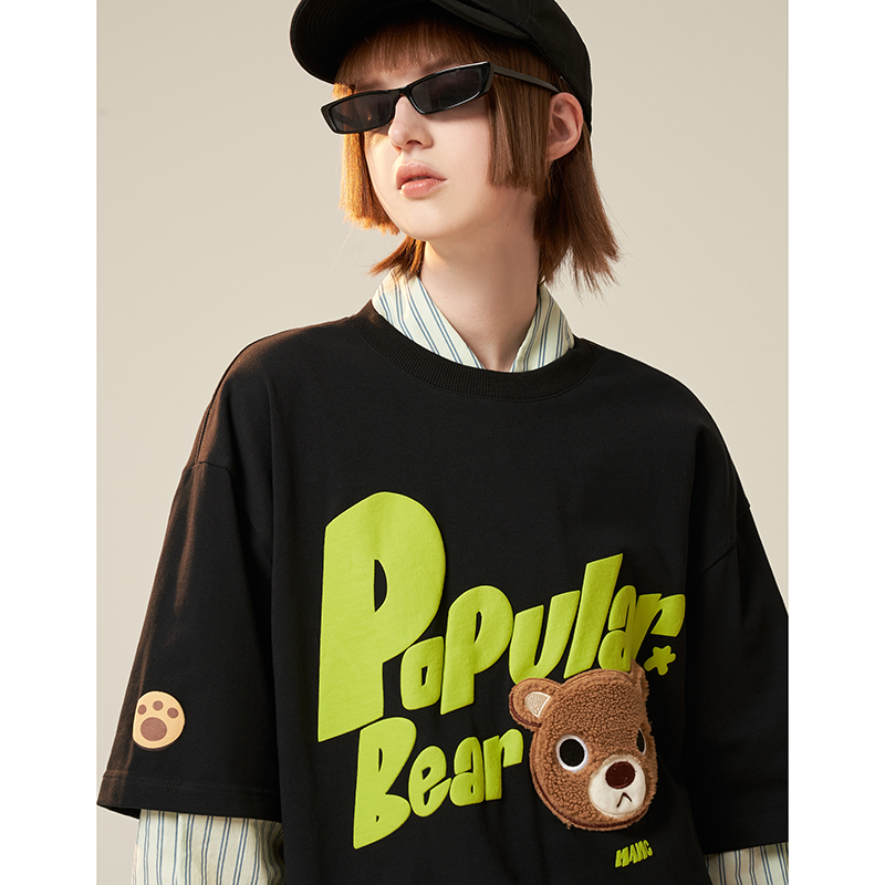 MAMC流行小熊饼干短袖T恤男女ins潮牌2022新款宽松打底情侣装上衣