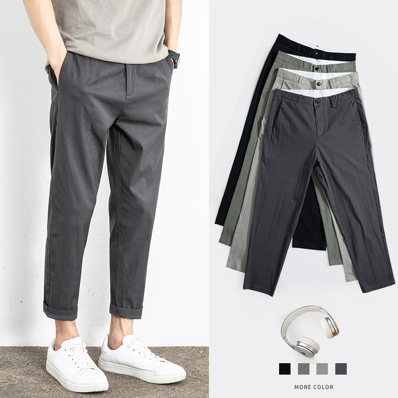 GOOMIL LEE九分裤男宽松直筒2022夏季新款冰丝潮流小脚休闲西装裤