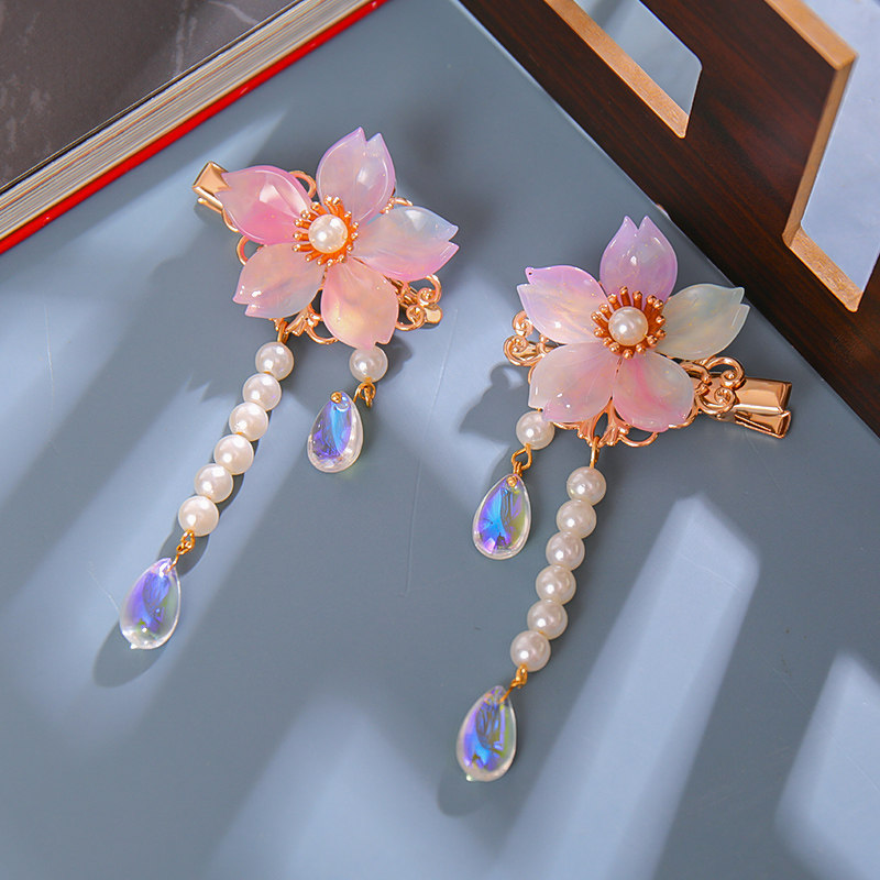 古风发夹复古流苏花朵夹古装配饰唯美少女边夹发饰