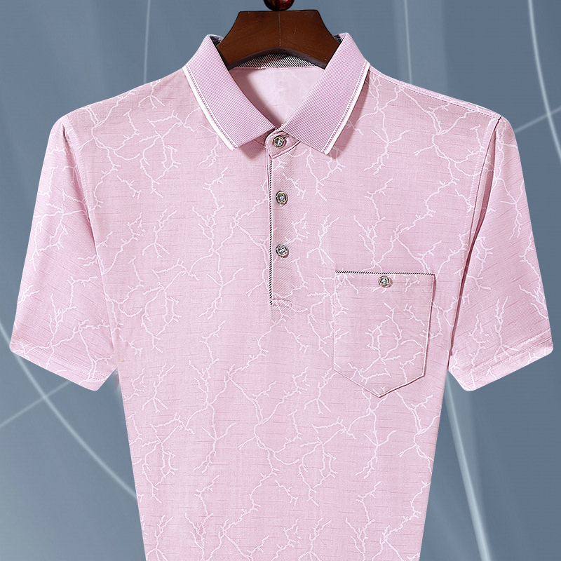 夏装爸爸t恤短袖中年男士薄款冰丝半袖翻领有口袋中老年大码男装