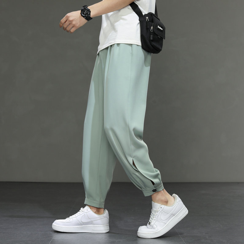 九分裤子男2022夏新款韩版潮流冰丝休闲裤宽松运动裤9分裤小西裤
