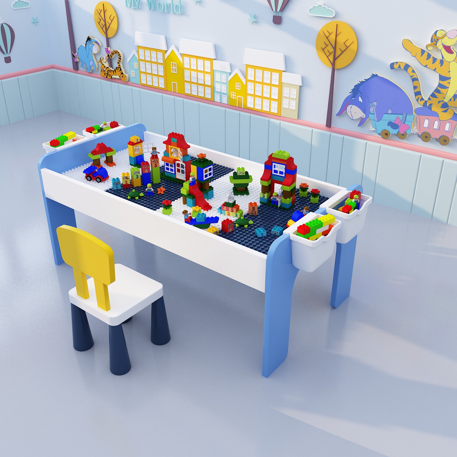儿童益智积木桌子多功能宝宝拼插积木兼容乐高大小颗粒拼装玩具桌