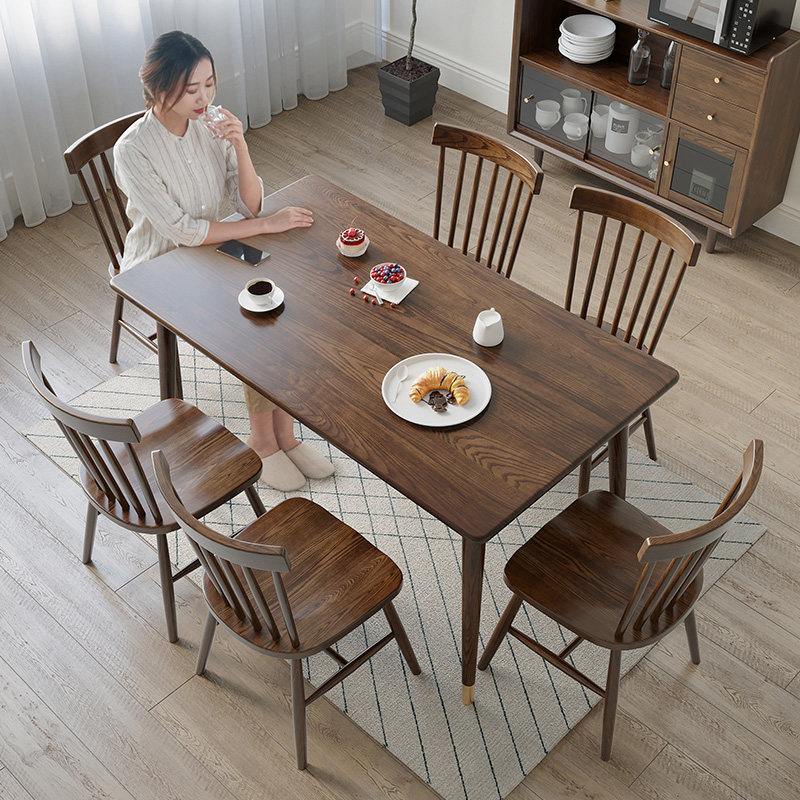 北欧轻奢全实木餐桌椅组合简约现代白蜡木家用小户型长方形餐台