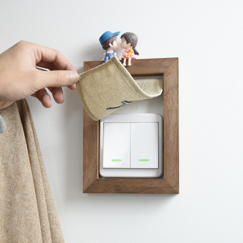 开关北欧风格布艺网红实木装饰遮掩插座保护套开关贴