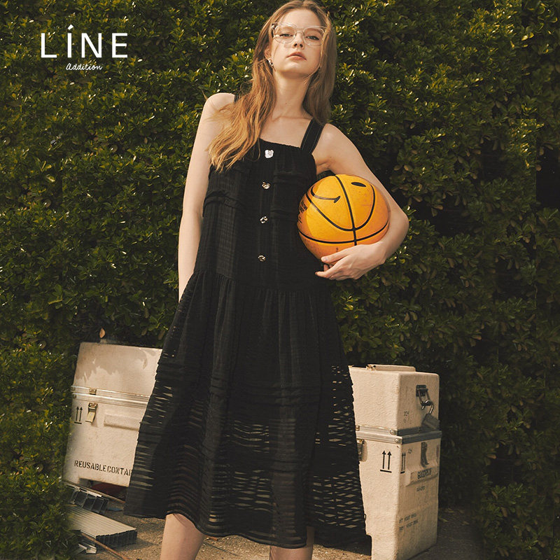 line韩国女装背带裙夏春季新品纽扣无袖吊带连衣裙