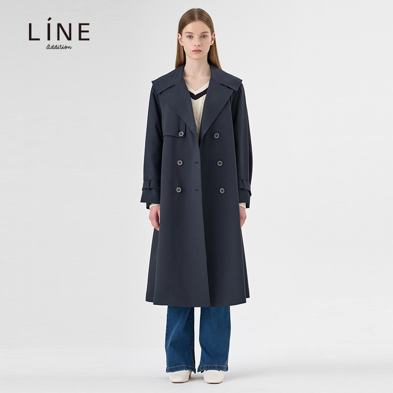 line女装韩国2022冬季新品长款大衣系带气质风衣