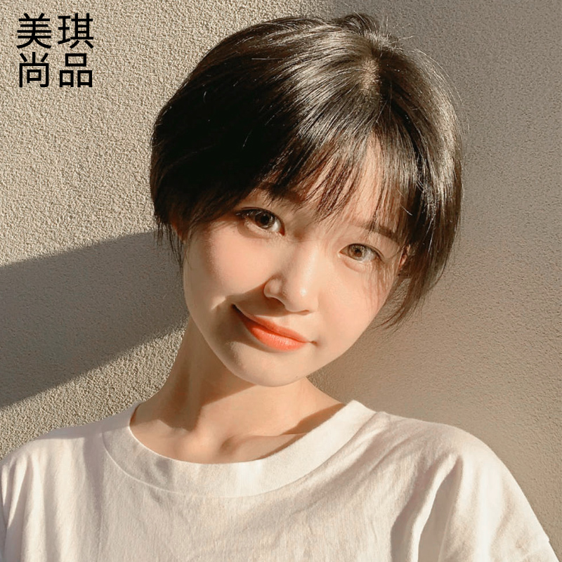 真发假发女短发日系bobo气质修脸全头套女可爱圆脸真人发丝短直发