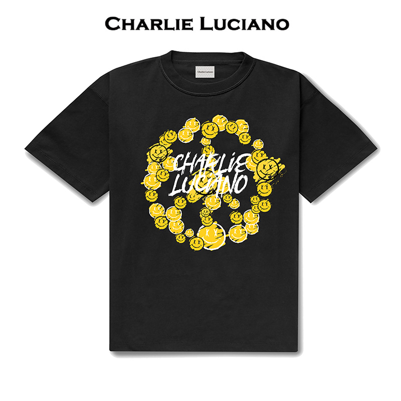 Charlie Luciano潮流T恤2022夏季新款宽松男和平笑脸印花CL体恤