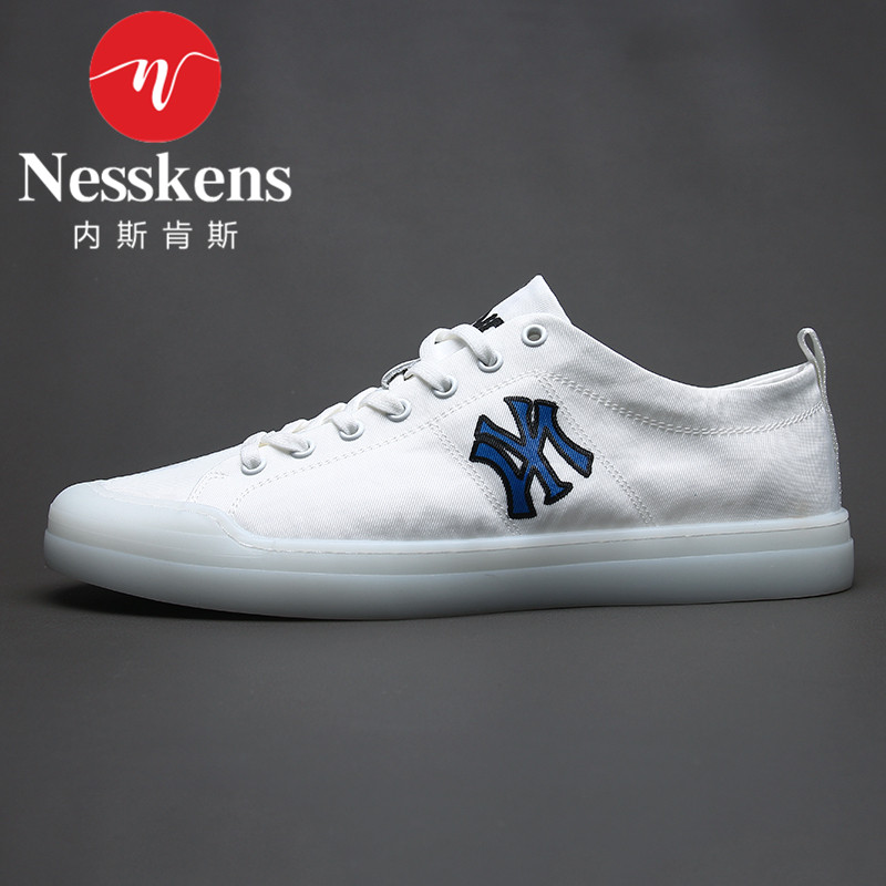 内斯肯斯 透气帆布鞋男韩版潮小白鞋系带休闲板鞋英伦百搭乐福鞋