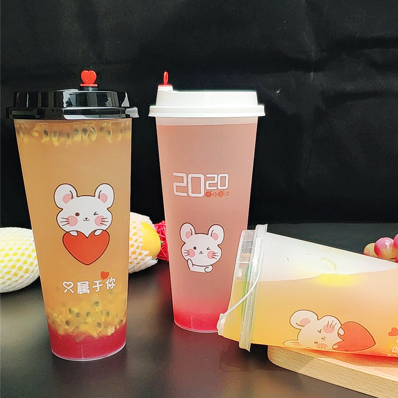口径网红奶茶塑料500ml700cc一次性加厚磨砂注塑杯子塑杯