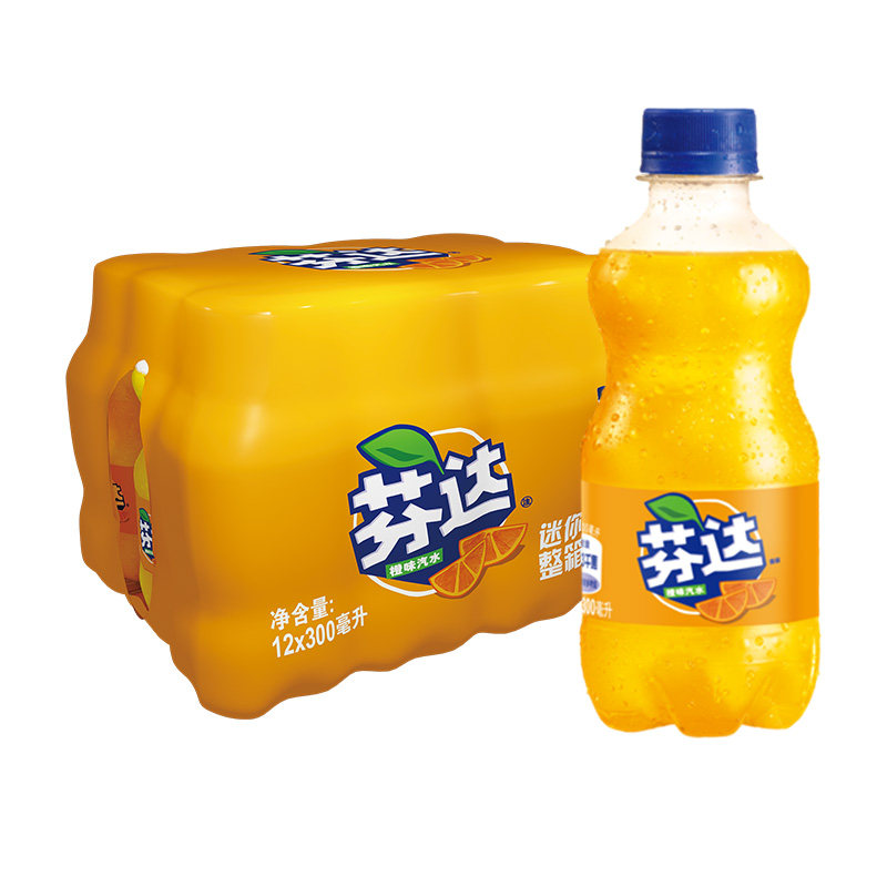 迷你芬达橙味汽水碳酸饮料300ml24瓶整箱可口可乐碳酸饮料