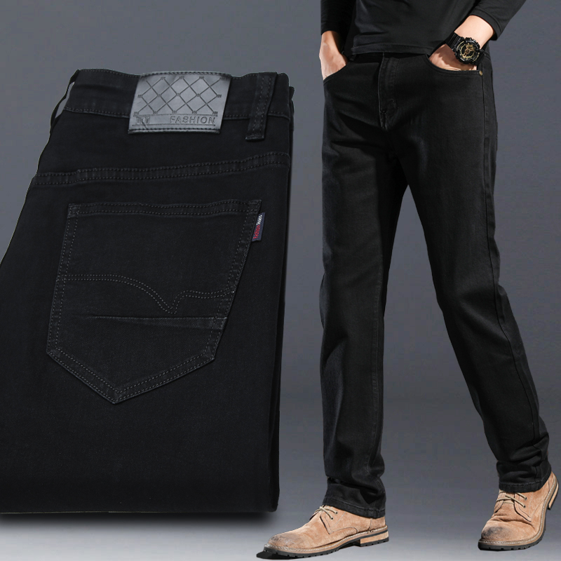 2022新款黑色牛仔裤男士高端直筒宽松春季款百搭纯黑潮休闲长裤子