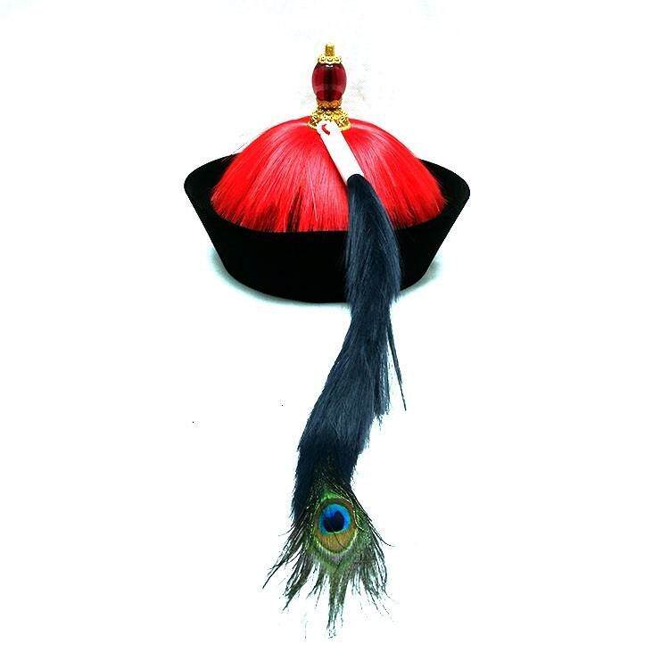 新款戏剧鞑子帽古装头饰清朝顶戴花翎太监帽清朝官帽官衣官靴包.