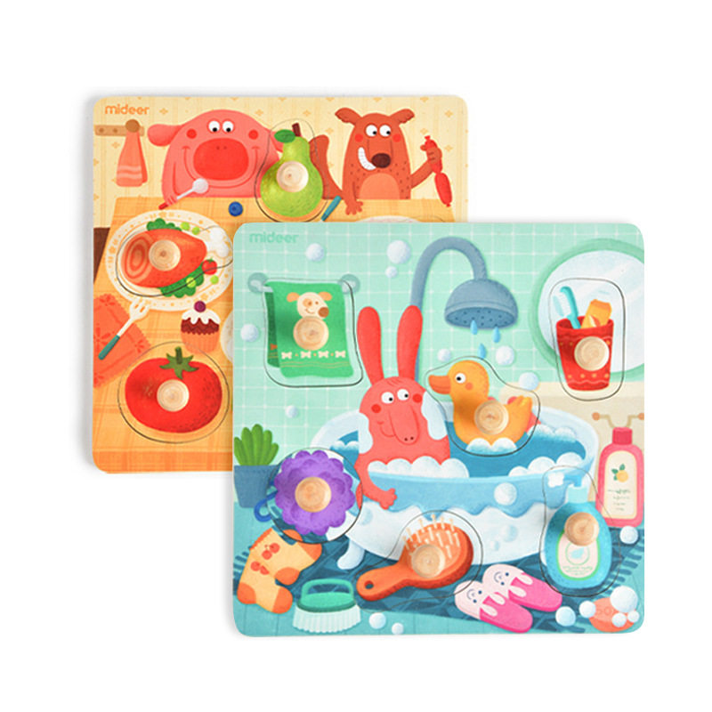 mideer弥鹿幼儿进餐洗澡主题大块抓握拼图宝宝拼图