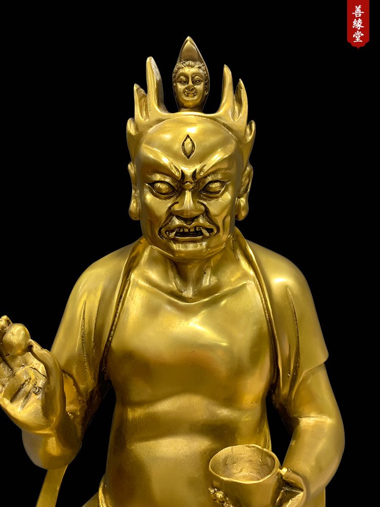 面然佛教大士佛像纯铜菩萨铜像供奉驱鬼镇佛堂摆件