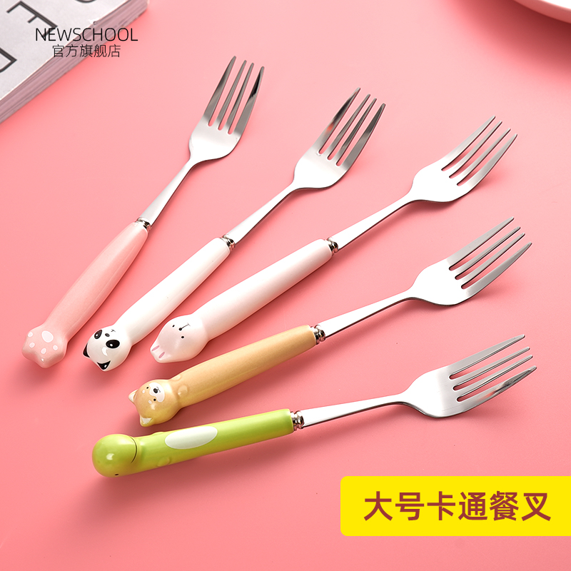 西餐牛排叉不锈钢创意卡通餐叉家用泡面意面叉子网红儿童主餐饭叉 - 图0