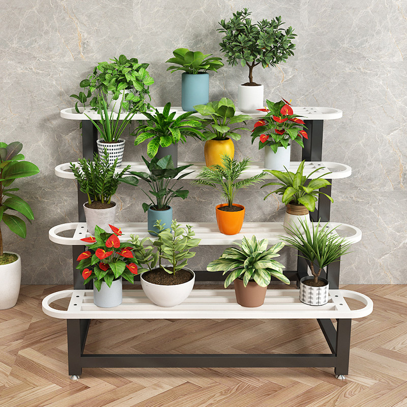 轻奢简约花架铁艺落地阶梯式盆景架室内外多层花盆架可移动置物架