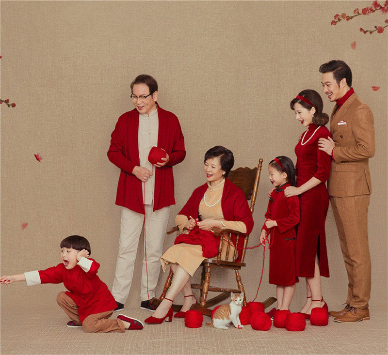 儿童摄影主题服装影楼拍照全家福七口亲子装韩版时尚中国风新款套