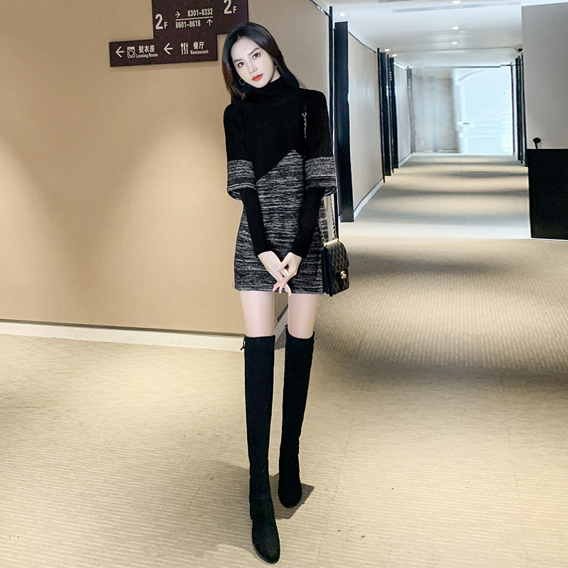 针织毛衣连衣裙2022新款冬季高级感女装小个子法式秋冬中长款裙子