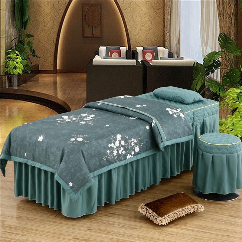 简约纯色美容院床罩四件件套理疗足浴美体按摩床罩