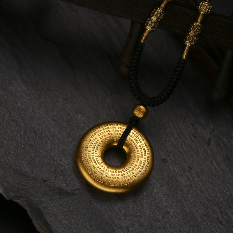 实心古法黄金平安扣吊坠心经传承项链足金挂坠颈饰