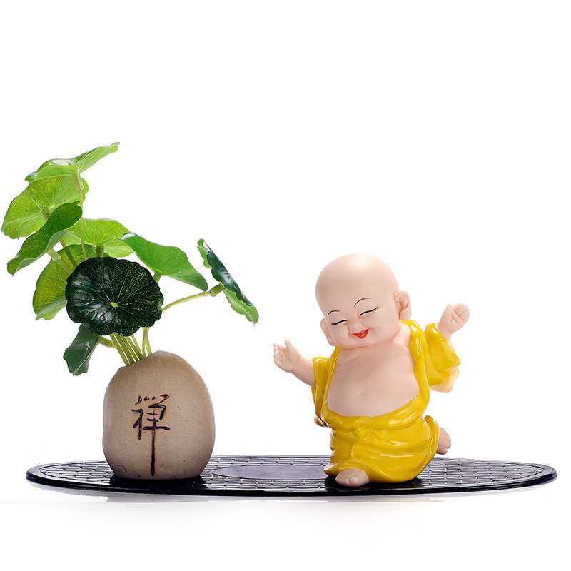 车载招财弥勒笑佛可爱小沙弥佛禅意小和尚汽车摆件