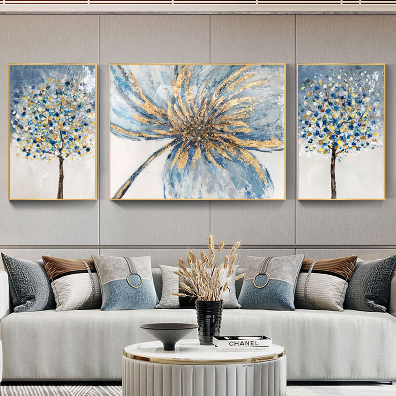 客厅装饰画沙发背景墙三联画纯手绘手工油画简约油画