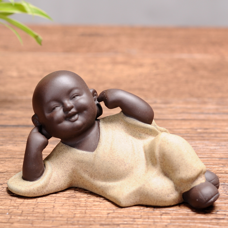 隐茶缘可爱佛三不小和尚茶宠摆件精品可养侧躺不听不看不说配件