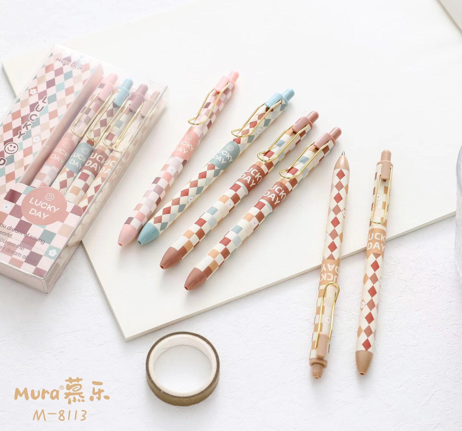 mura慕乐8113luckyday方格菱格简约复古色系按动中性笔