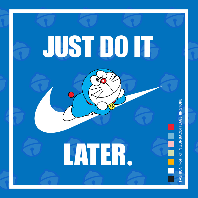 小叮当哆啦A梦联名短袖T恤男潮ins百搭宽松情侣机器猫夏款半袖