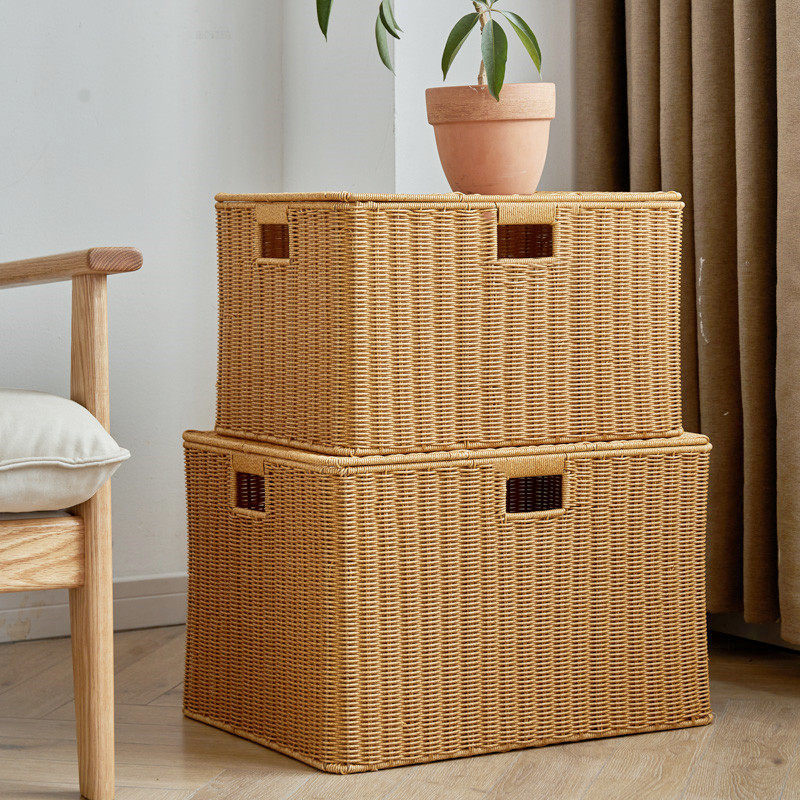 收纳日式带盖箱仿藤编家用编织特大号衣物整理收纳箱