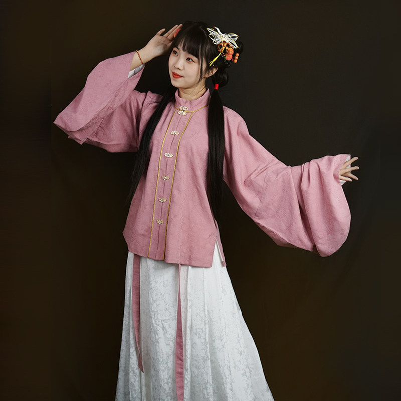 现货汉服袖短琵琶对襟翻领竖领立领明制正品汉服
