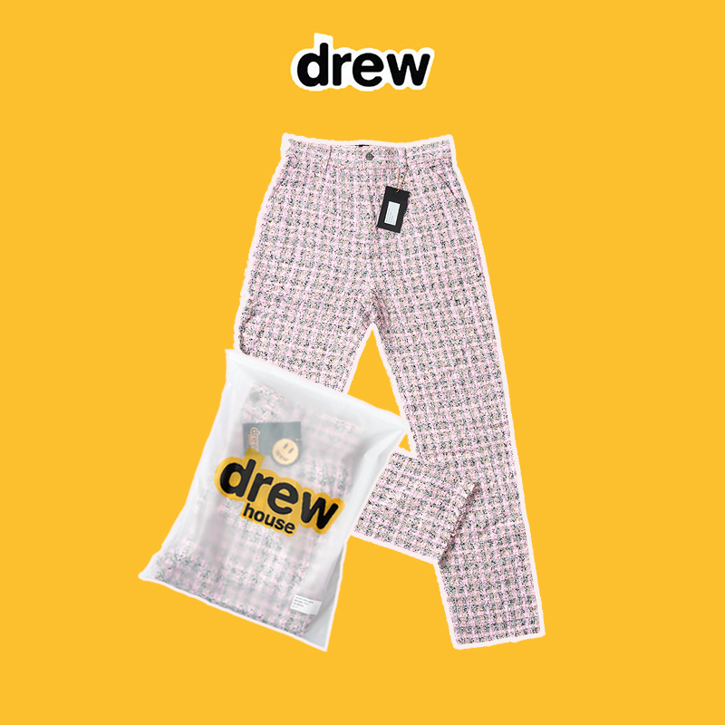 DREW HOUSE MASCOT笑脸格子棉麻情侣宽松FOG小香风直筒休闲长裤