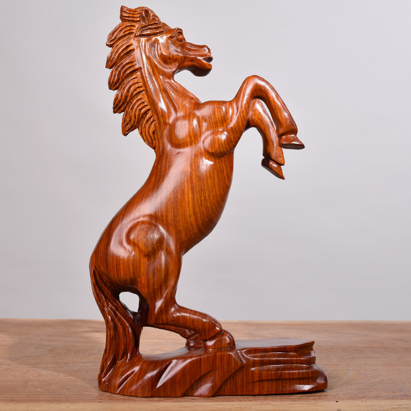 花梨实木雕刻马到成功摆件木头根雕十二生肖马红木红木木雕