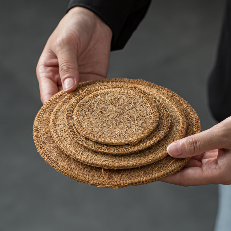 日式复古椰丝杯垫壶垫手工编织隔热功夫功夫茶茶道