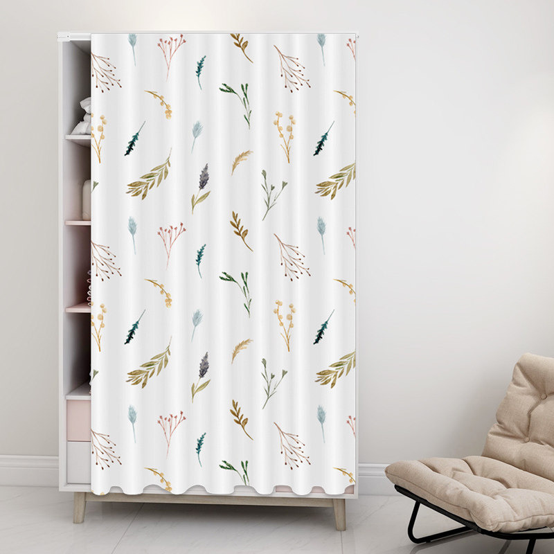 小清新轨道拉帘衣帽间隔断隔断门门帘滑轨式免打孔门帘