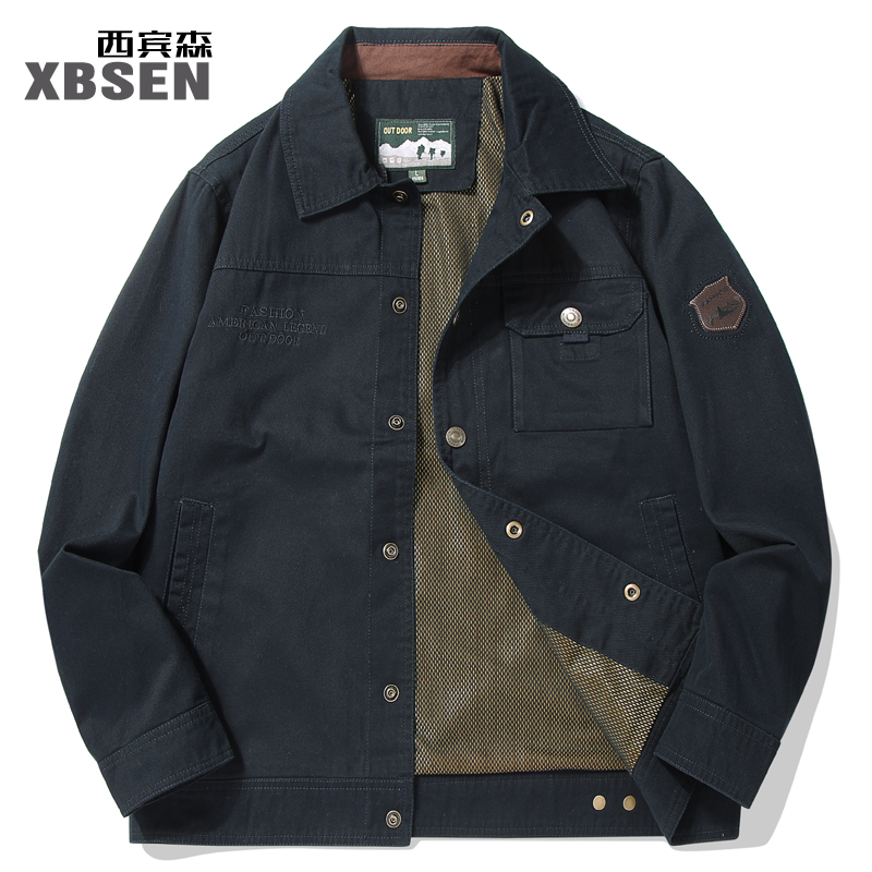 男士外套春秋季纯棉工装翻领休闲宽松大码N1甲板服二战飞行员夹克