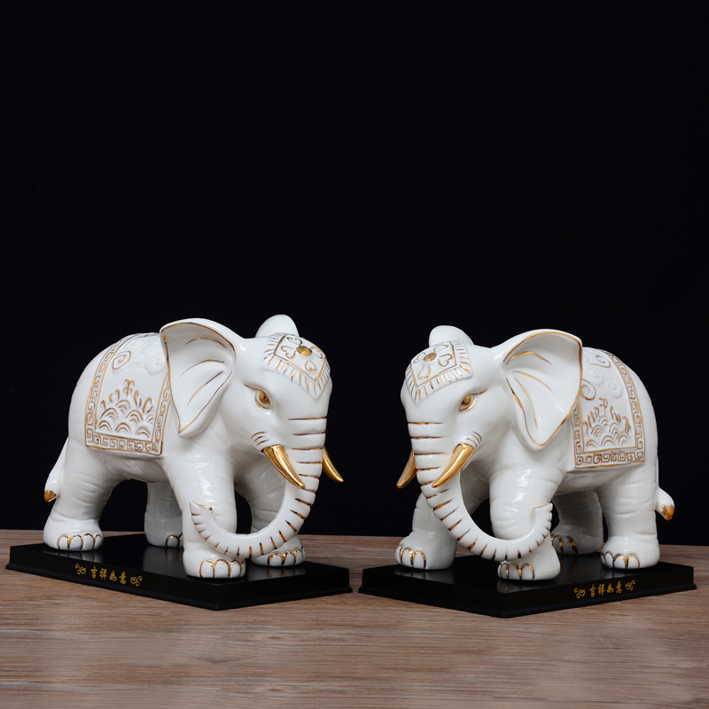 摆件新春结婚摆设公室招财一对大象陶瓷玄关摆件