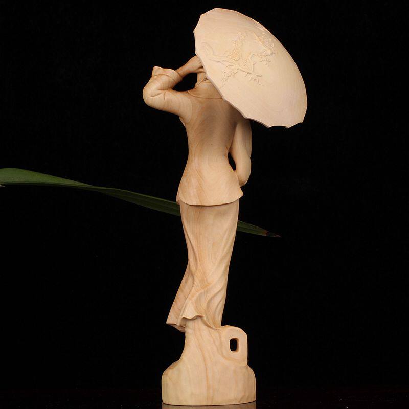 小叶黄杨木雕美女摆件实木头雕刻人物花样年华红木家居装饰工艺品