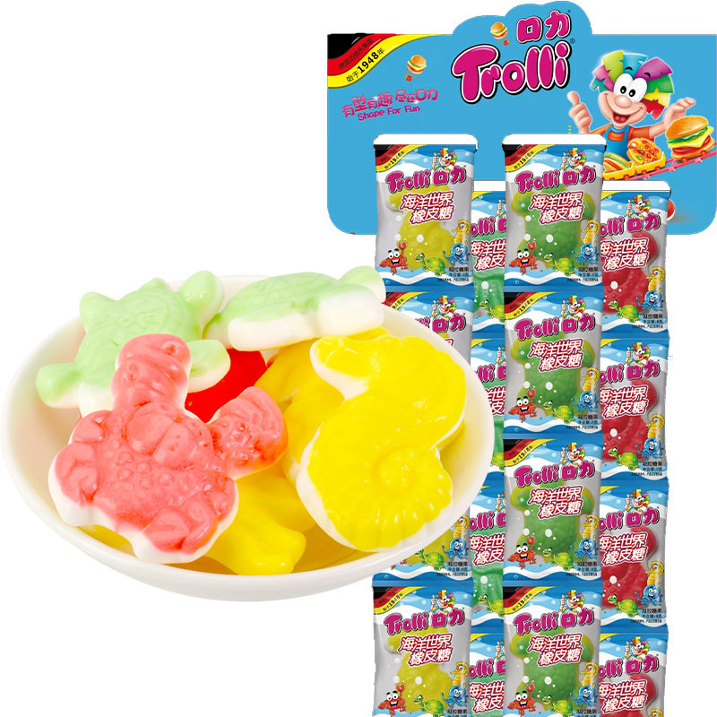 德国trolli口力海洋世界橡皮糖章鱼乌龟动物qq糖软传统糖果